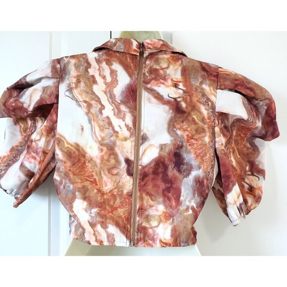 U. Peach Cropped Blouse Back Zip Short Sleeves sz M - Picture 2 of 5